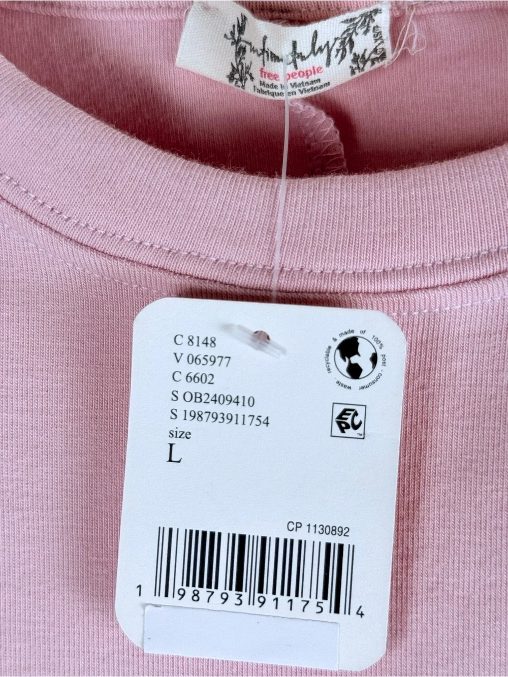 Free People Baby Pink Cropped Tee NWT Large msrp $48